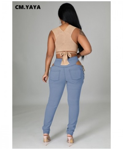 Women Jeans Ripped Cut Out Hollow Out Stretchy Pencil Denim Trousers Female Fashion Pants Streetwear Casual Bottoms Fall $53....