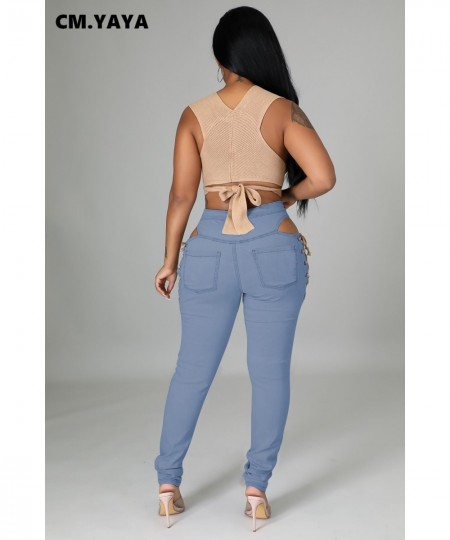 Women Jeans Ripped Cut Out Hollow Out Stretchy Pencil Denim Trousers Female Fashion Pants Streetwear Casual Bottoms Fall $53....