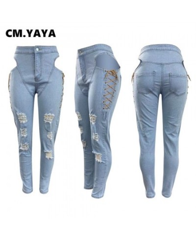 Women Jeans Ripped Cut Out Hollow Out Stretchy Pencil Denim Trousers Female Fashion Pants Streetwear Casual Bottoms Fall $53....