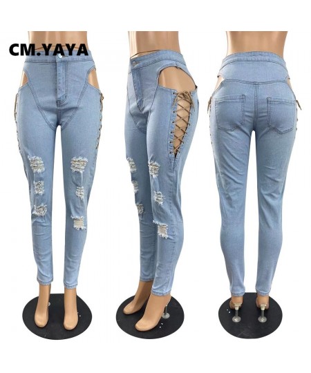 Women Jeans Ripped Cut Out Hollow Out Stretchy Pencil Denim Trousers Female Fashion Pants Streetwear Casual Bottoms Fall $53....