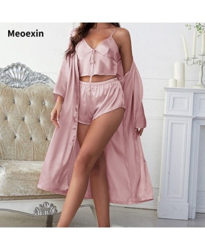 New solid Ice Silk Pajamas Outerrobe Casual Comfort Outerwear Silk Bathrobe Women's Fashion Sling Shorts Pajamas Home Suit Se...