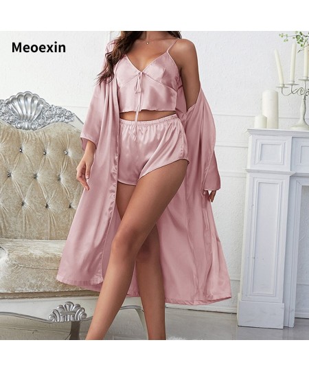 New solid Ice Silk Pajamas Outerrobe Casual Comfort Outerwear Silk Bathrobe Women's Fashion Sling Shorts Pajamas Home Suit Se...