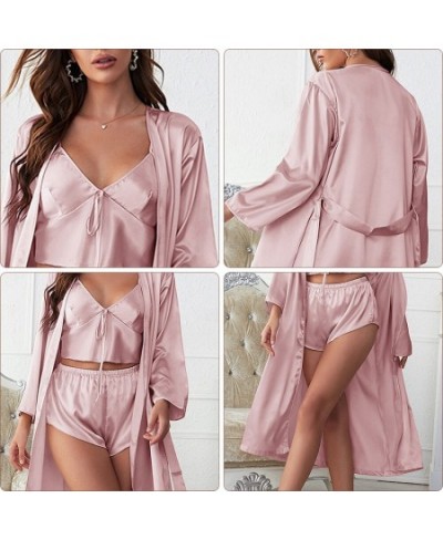 New solid Ice Silk Pajamas Outerrobe Casual Comfort Outerwear Silk Bathrobe Women's Fashion Sling Shorts Pajamas Home Suit Se...