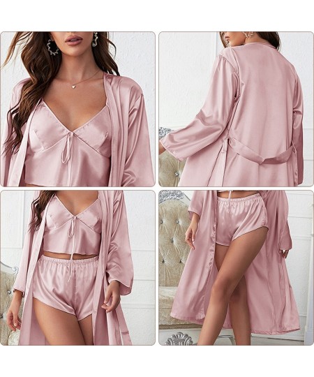 New solid Ice Silk Pajamas Outerrobe Casual Comfort Outerwear Silk Bathrobe Women's Fashion Sling Shorts Pajamas Home Suit Se...