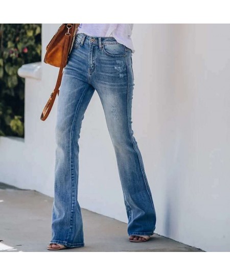 Fashion Solid Color Trend High Waist Elastic Micro Flared Pants Denim Trousers Ladies Jeans Women's Clothing $49.60 - Jeans