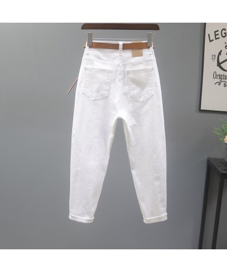 White Jeans Women's Solid Leather Wide Belt Wash Bag Hip High Waist Stretch Slim High Street Tight Pencil Pants Office 23 $51...