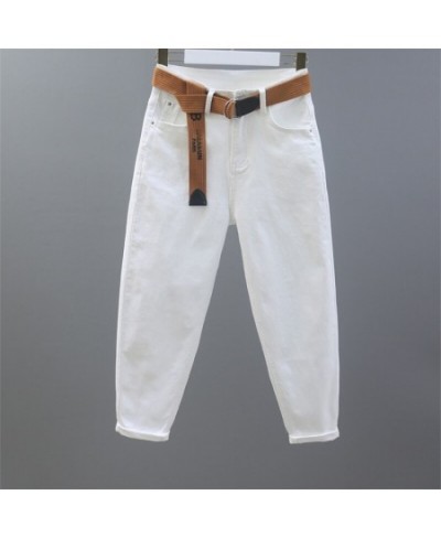 White Jeans Women's Solid Leather Wide Belt Wash Bag Hip High Waist Stretch Slim High Street Tight Pencil Pants Office 23 $51...