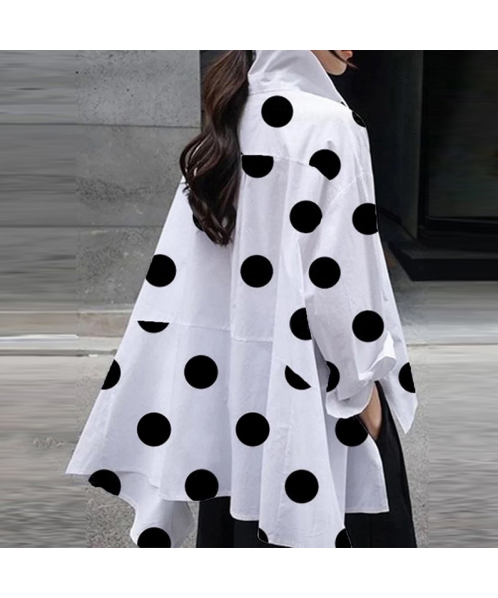 Polka-Dot Blouse Split-Side Lapel Long Sleeves Fashion Buttoned High-Low Casual Simple Office Lady Shirts For Women 2022 $62....