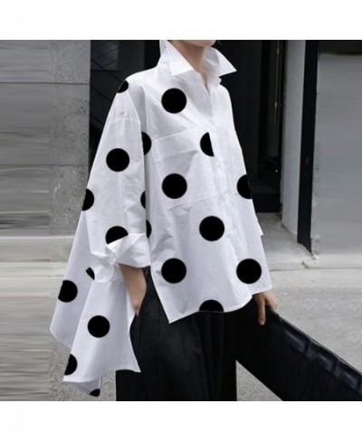 Polka-Dot Blouse Split-Side Lapel Long Sleeves Fashion Buttoned High-Low Casual Simple Office Lady Shirts For Women 2022 $62....