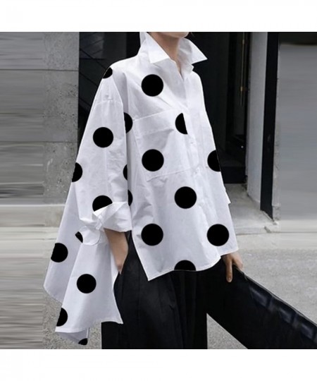 Polka-Dot Blouse Split-Side Lapel Long Sleeves Fashion Buttoned High-Low Casual Simple Office Lady Shirts For Women 2022 $62....