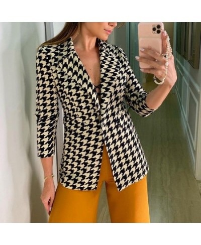 2022 Autumn New Women's Jacket Small Suit Houndstooth Suit Fashion Casual Lady Single Button Jacket Top Fall Jacket for Women...