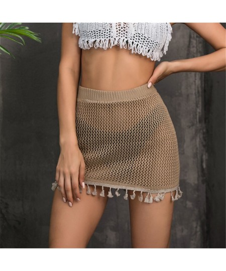 Women Swimsuit Cover Up Boho Tassel Hollow Out Perspective Sexy Mini Tight Beach Skirts Dress Coverup Pareos De Playa Mujer $...