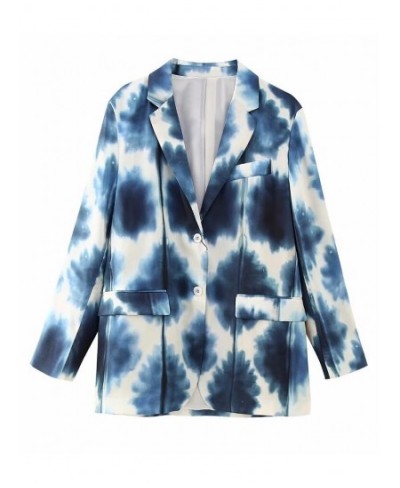 Women Spring Summer Tie-Dyed Thin Blazer Suits Sets 2023 Silk Soft Long Sleeve OL Jacket Wide Leg Print Pants Sets $43.64 - S...