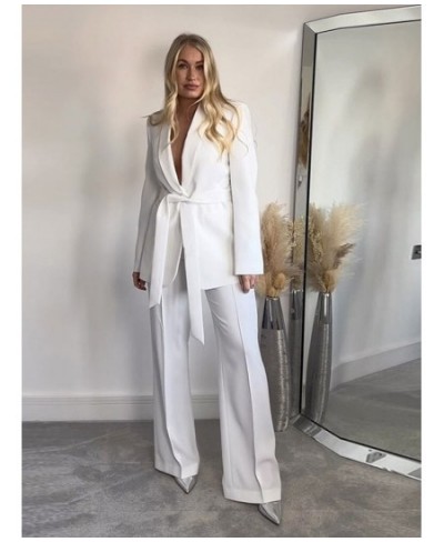 Fashion Solid Belt Blazer Suit Women Vintage Lapel Long Sleeve Jacket 2 Pieces Set 2023 Spring Chic Office Lady White Pant $4...