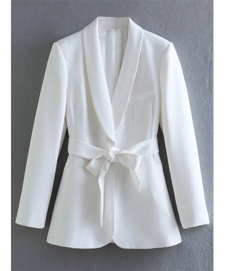 Fashion Solid Belt Blazer Suit Women Vintage Lapel Long Sleeve Jacket 2 Pieces Set 2023 Spring Chic Office Lady White Pant $4...