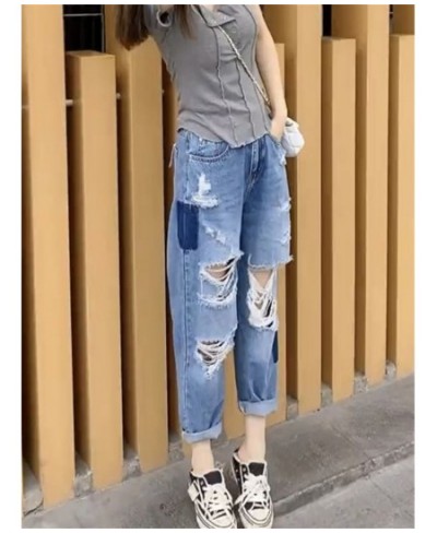 2022 New Women Fashion Mid Waist Boyfriend Big Ripped Hole Jeans Casual High Street Denim Pants Sexy Vintage Pencil Calca Jea...