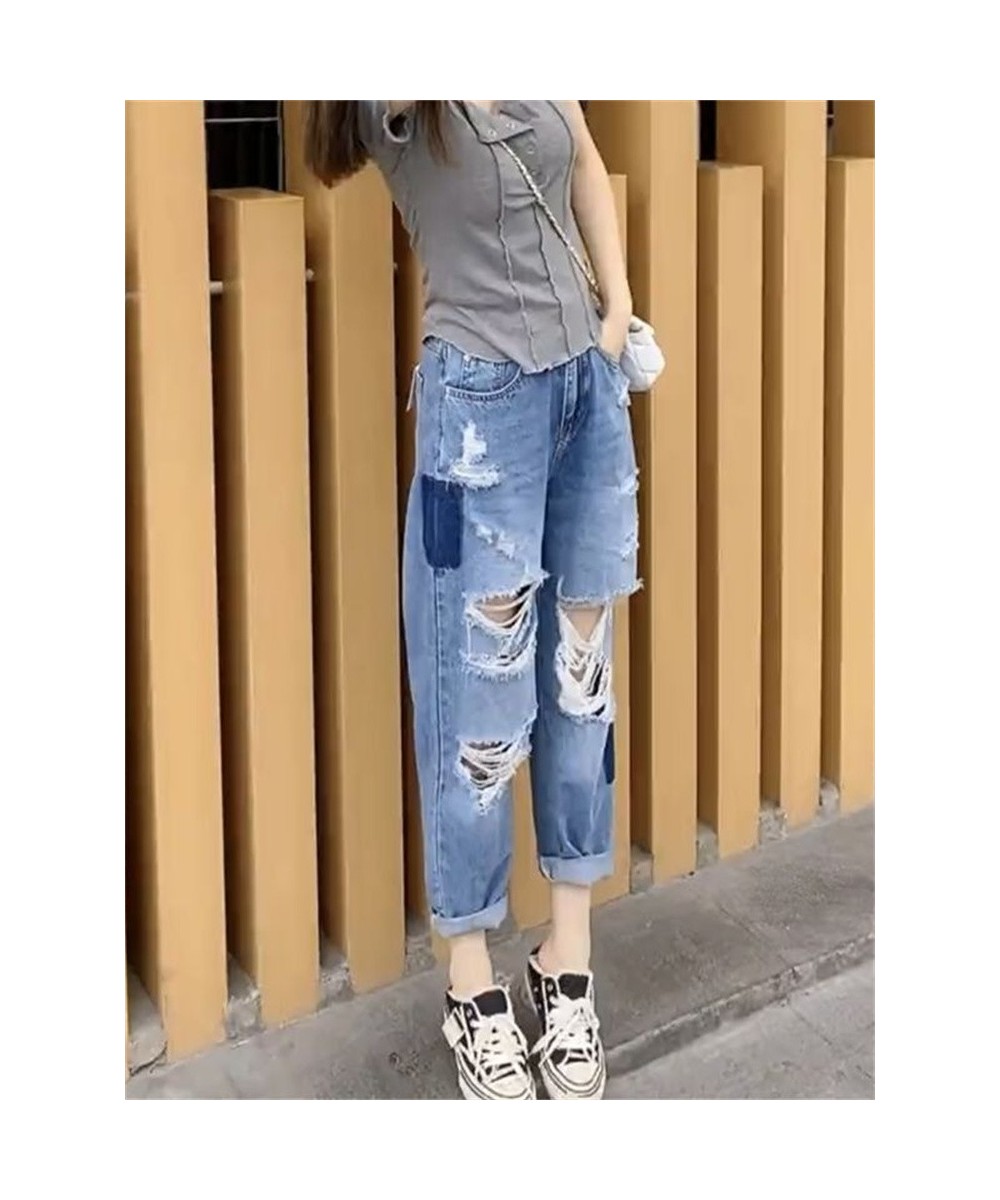 2022 New Women Fashion Mid Waist Boyfriend Big Ripped Hole Jeans Casual High Street Denim Pants Sexy Vintage Pencil Calca Jea...