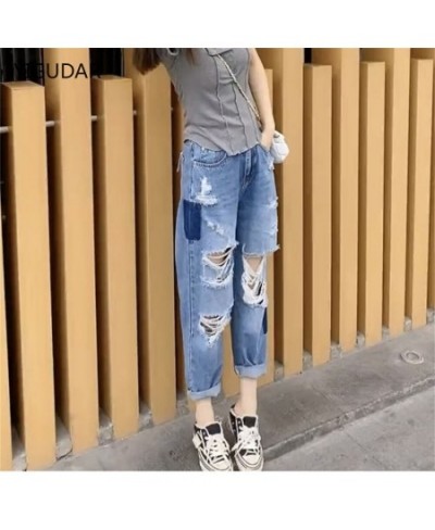 2022 New Women Fashion Mid Waist Boyfriend Big Ripped Hole Jeans Casual High Street Denim Pants Sexy Vintage Pencil Calca Jea...