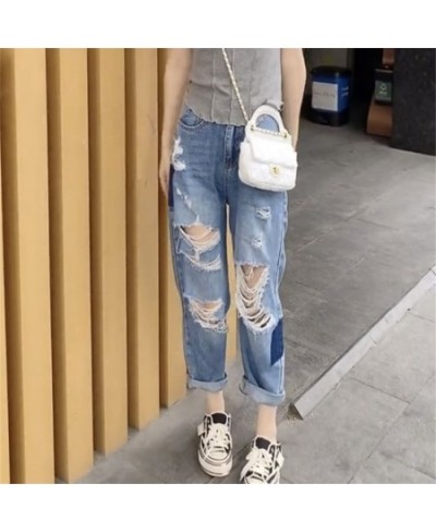 2022 New Women Fashion Mid Waist Boyfriend Big Ripped Hole Jeans Casual High Street Denim Pants Sexy Vintage Pencil Calca Jea...