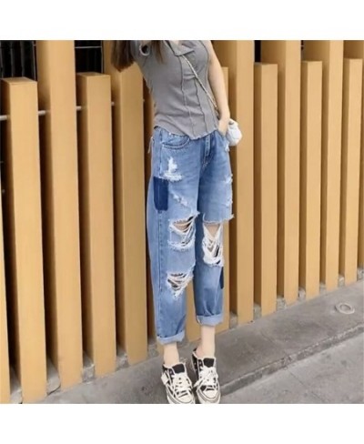 2022 New Women Fashion Mid Waist Boyfriend Big Ripped Hole Jeans Casual High Street Denim Pants Sexy Vintage Pencil Calca Jea...