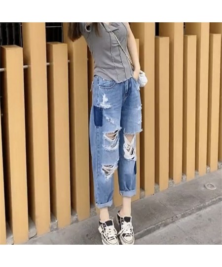 2022 New Women Fashion Mid Waist Boyfriend Big Ripped Hole Jeans Casual High Street Denim Pants Sexy Vintage Pencil Calca Jea...