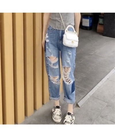 2022 New Women Fashion Mid Waist Boyfriend Big Ripped Hole Jeans Casual High Street Denim Pants Sexy Vintage Pencil Calca Jea...