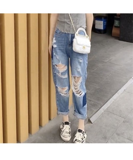 2022 New Women Fashion Mid Waist Boyfriend Big Ripped Hole Jeans Casual High Street Denim Pants Sexy Vintage Pencil Calca Jea...