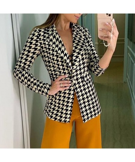 2022 Autumn New Women's Jacket Small Suit Houndstooth Suit Fashion Casual Lady Single Button Jacket Top Fall Jacket for Women...