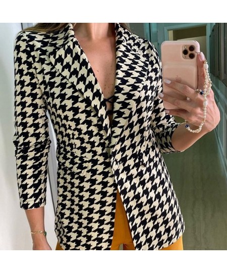 2022 Autumn New Women's Jacket Small Suit Houndstooth Suit Fashion Casual Lady Single Button Jacket Top Fall Jacket for Women...