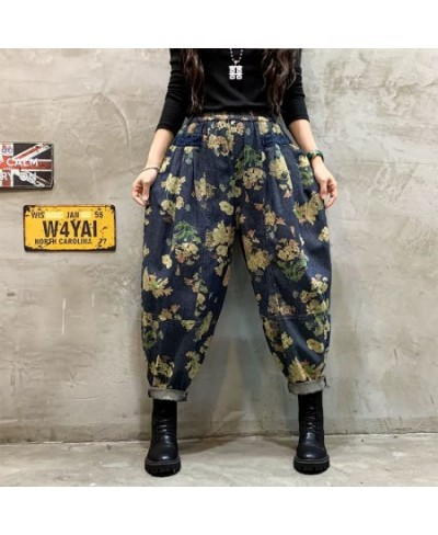 Oversized Loose Denim Pants Women Vintage Floral Print Harem Trousers Woman Casual Jeans Ladies Elastic High Waist Jeans 2023...