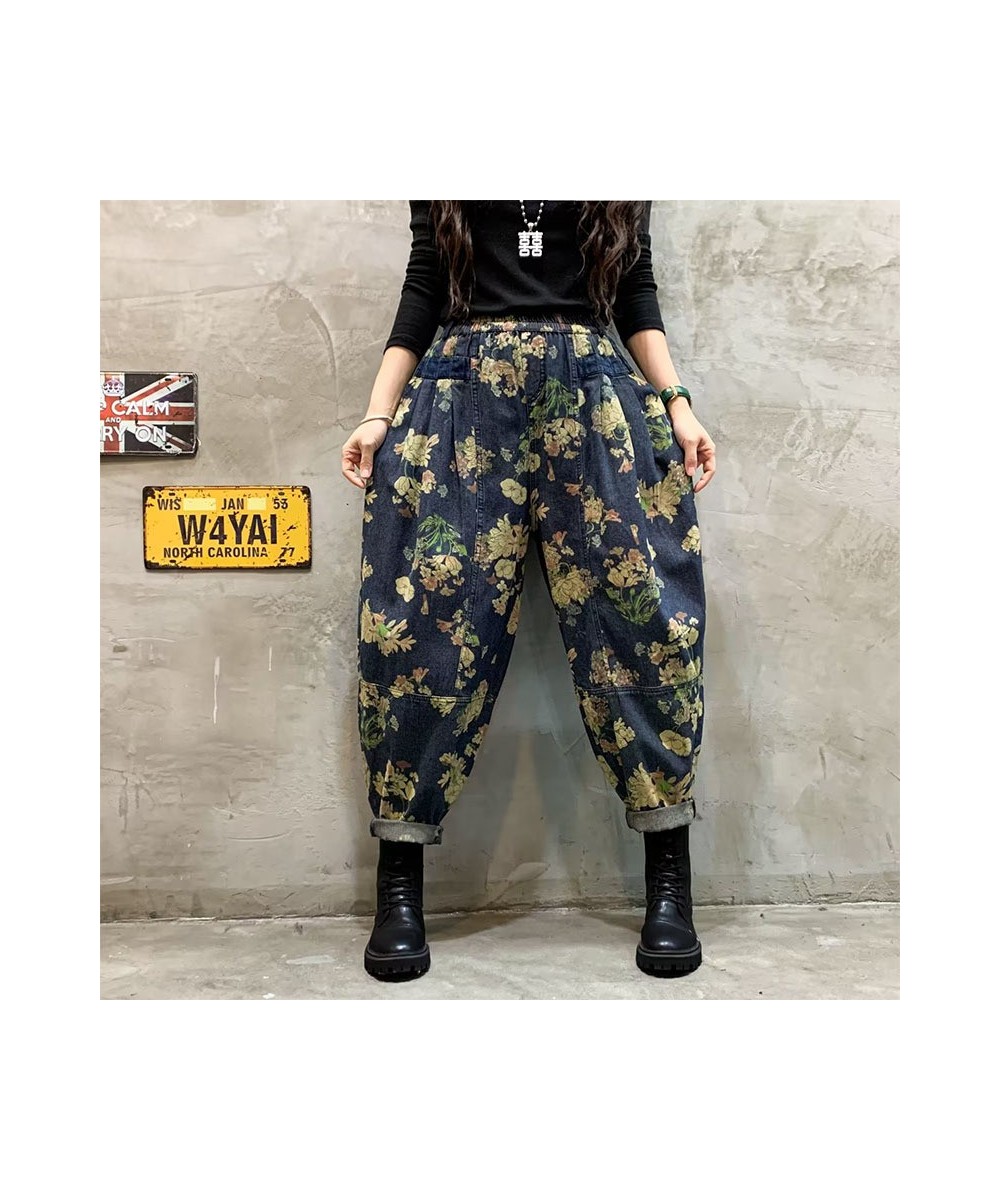 Oversized Loose Denim Pants Women Vintage Floral Print Harem Trousers Woman Casual Jeans Ladies Elastic High Waist Jeans 2023...