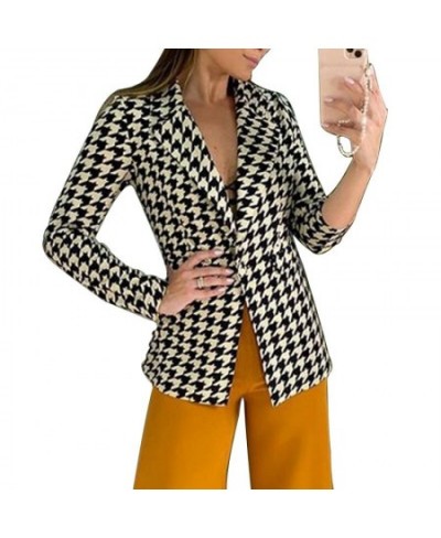 2022 Autumn New Women's Jacket Small Suit Houndstooth Suit Fashion Casual Lady Single Button Jacket Top Fall Jacket for Women...