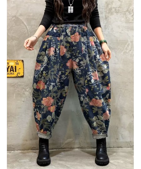 Oversized Loose Denim Pants Women Vintage Floral Print Harem Trousers Woman Casual Jeans Ladies Elastic High Waist Jeans 2023...