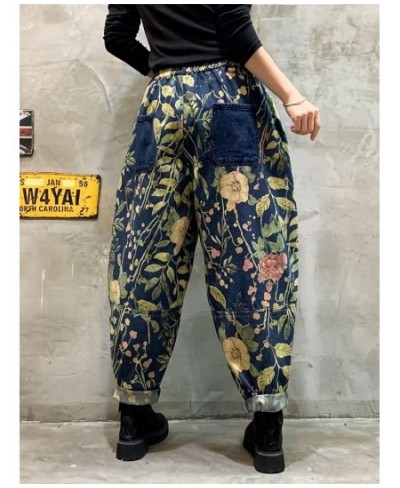 Oversized Loose Denim Pants Women Vintage Floral Print Harem Trousers Woman Casual Jeans Ladies Elastic High Waist Jeans 2023...