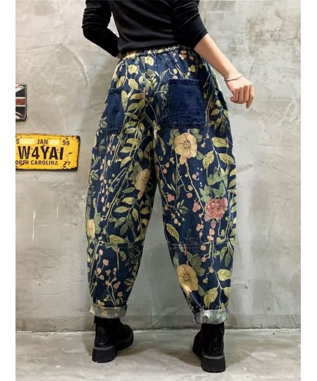 Oversized Loose Denim Pants Women Vintage Floral Print Harem Trousers Woman Casual Jeans Ladies Elastic High Waist Jeans 2023...