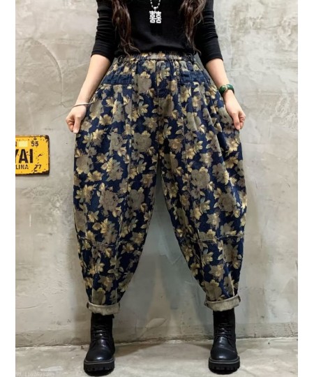 Oversized Loose Denim Pants Women Vintage Floral Print Harem Trousers Woman Casual Jeans Ladies Elastic High Waist Jeans 2023...