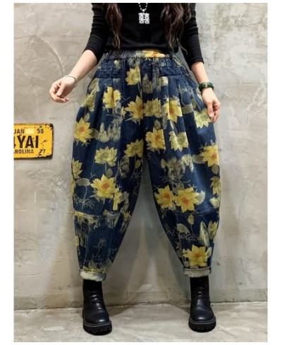 Oversized Loose Denim Pants Women Vintage Floral Print Harem Trousers Woman Casual Jeans Ladies Elastic High Waist Jeans 2023...