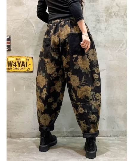 Oversized Loose Denim Pants Women Vintage Floral Print Harem Trousers Woman Casual Jeans Ladies Elastic High Waist Jeans 2023...