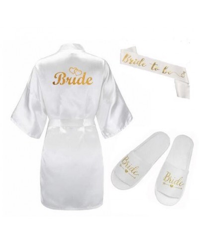 3pc set of glitter gold bride satin short bride robe slippers bridal sash peignoir women Bridal Party 2023 kimono robe $23.95...