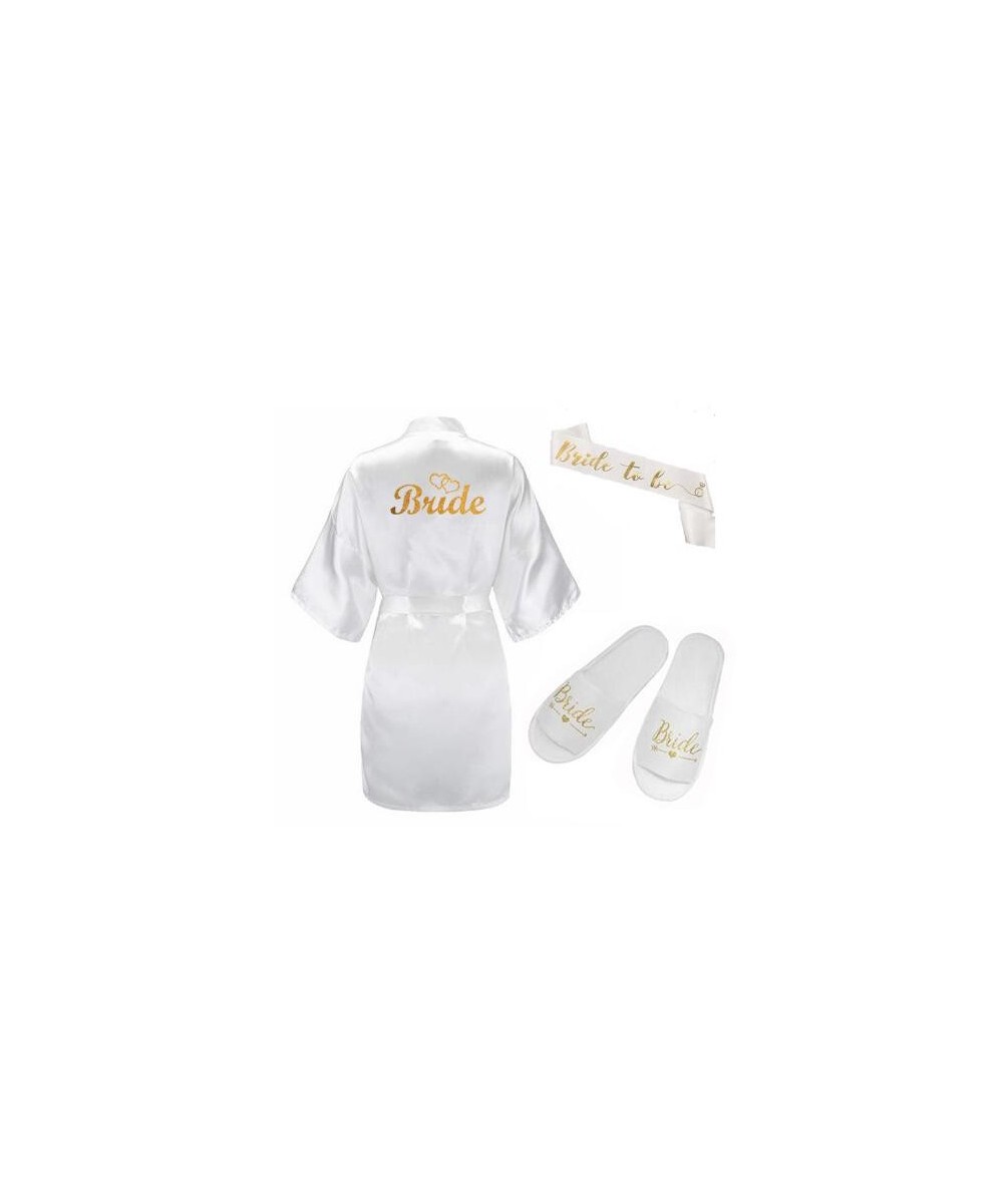 3pc set of glitter gold bride satin short bride robe slippers bridal sash peignoir women Bridal Party 2023 kimono robe $23.95...