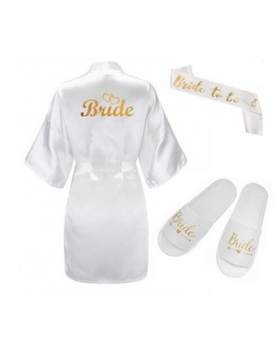 3pc set of glitter gold bride satin short bride robe slippers bridal sash peignoir women Bridal Party 2023 kimono robe $23.95...