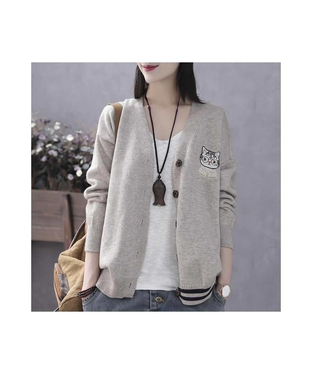 2023 Korea Style Fashion Cat Outwear Knitted Cardigan Sweaters Office Lady Work Sweaters Blouse Women Casual Sweater $41.16 -...