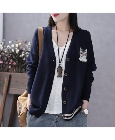 2023 Korea Style Fashion Cat Outwear Knitted Cardigan Sweaters Office Lady Work Sweaters Blouse Women Casual Sweater $41.16 -...