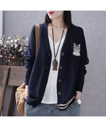 2023 Korea Style Fashion Cat Outwear Knitted Cardigan Sweaters Office Lady Work Sweaters Blouse Women Casual Sweater $41.16 -...