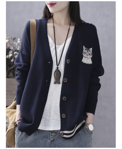 2023 Korea Style Fashion Cat Outwear Knitted Cardigan Sweaters Office Lady Work Sweaters Blouse Women Casual Sweater $41.16 -...