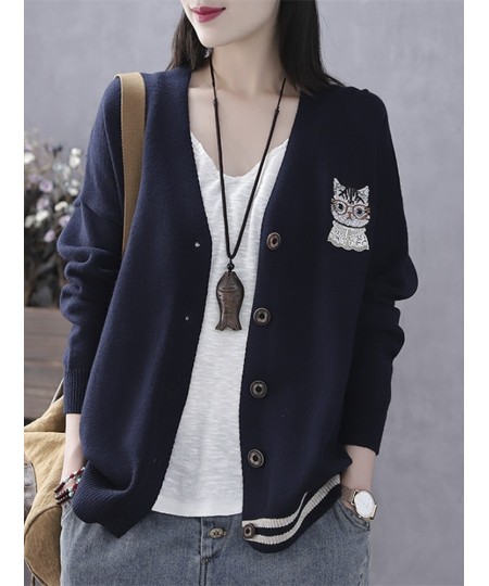 2023 Korea Style Fashion Cat Outwear Knitted Cardigan Sweaters Office Lady Work Sweaters Blouse Women Casual Sweater $41.16 -...