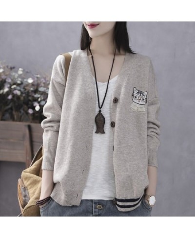 2023 Korea Style Fashion Cat Outwear Knitted Cardigan Sweaters Office Lady Work Sweaters Blouse Women Casual Sweater $41.16 -...