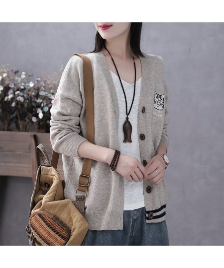 2023 Korea Style Fashion Cat Outwear Knitted Cardigan Sweaters Office Lady Work Sweaters Blouse Women Casual Sweater $41.16 -...