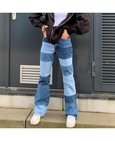 Blue Pocket Patchwork Jeans Cargo Skinny Vintage High Waist Mom Jeans Women Ripped Straight Jeans Ladies Winter Casual $47.97...