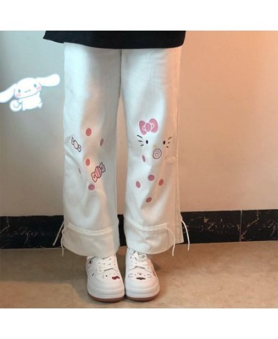 White Cartoon Pants Fashion Girl Harajuku Cute Anime Pants Female Student Casual Funny Straight Summer Kawaii High Street Pan...